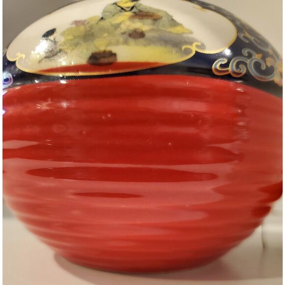 Red And Blue Decorative Urn With Suctioned On Lid With Tassle - Picture 2 of 10